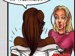 Naughty topheavy girl achieves the effects of her new swollen areola treatment on interracial toons!