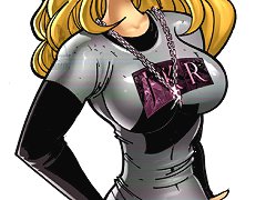 Jkr comics. Comic blondes in shot skirts and sci-fi cartoon girl in latex