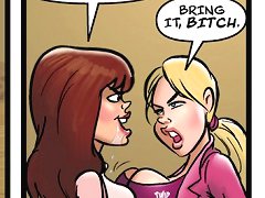 Mindless John Person cartoons present shared blonde bitch sucking huge strange dicks in public place