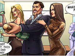 Horny drawn porn chicks seducing hot muscled stud to fuck his huge cock