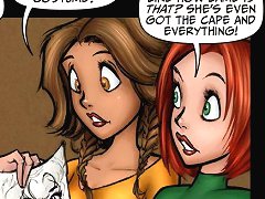 JKR comix. Cartoon girls discuss the superhero costume on XXX cartoons